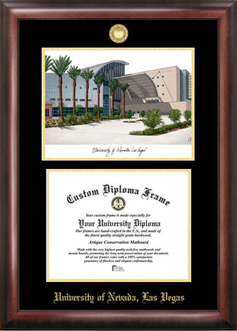 University of Nevada,Las Vegas 11w x 8.5h Gold Embossed Diploma Frame with Campus Images Lithograph