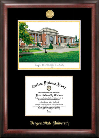 Oregon State University 11w x 8.5h Gold Embossed Diploma Frame with Campus Images Lithograph