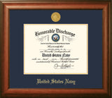 Navy 8.5x11 Discharge Walnut Frame Gold Medallion