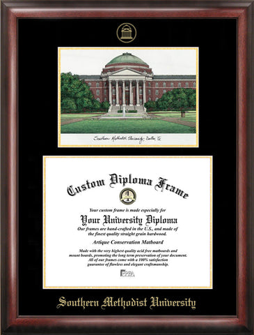 Southern Methodist University 11w x 8.5h Gold Embossed Diploma Frame with Campus Images Lithograph
