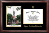 Texas Christian University 11w x 8.5h Gold Embossed Diploma Frame with Campus Images Lithograph
