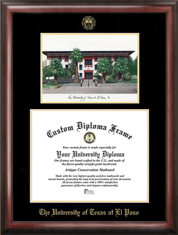 University of Texas, El Paso  Gold Embossed Diploma Frame with Campus Images Lithograph