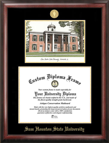 Sam Houston State 14w x 11h Gold Embossed Diploma Frame with Campus Images Lithograph