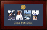 Navy Collage Photo Honors Frame with Gold Medallion