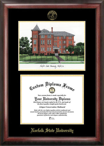 Norfolk State 11w x 8.5h Gold Embossed Diploma Frame with Campus Images Lithograph