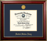 Navy 8.5x11 Discharge Classic Frame with Gold Medallion